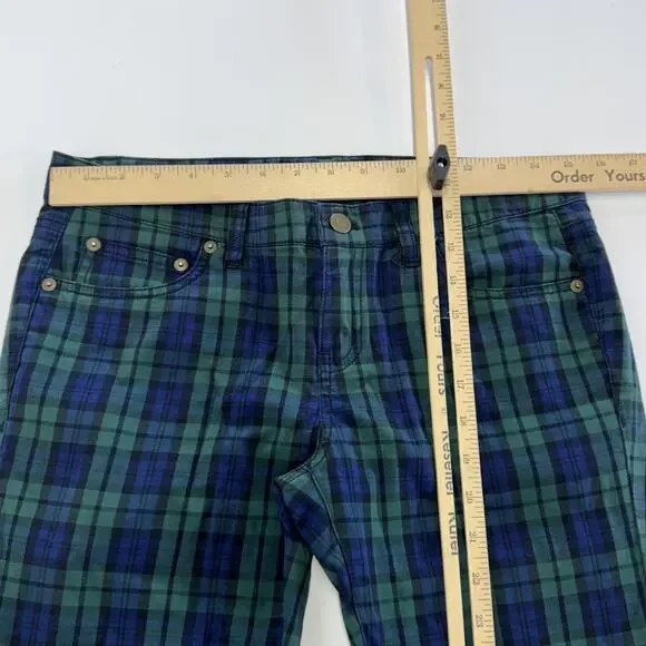Vineyard‎ Vines Pants Womens 2 Green Blue Plaid Slim Fit Stretch 2P0304 Preppy - Picture 6 of 8
